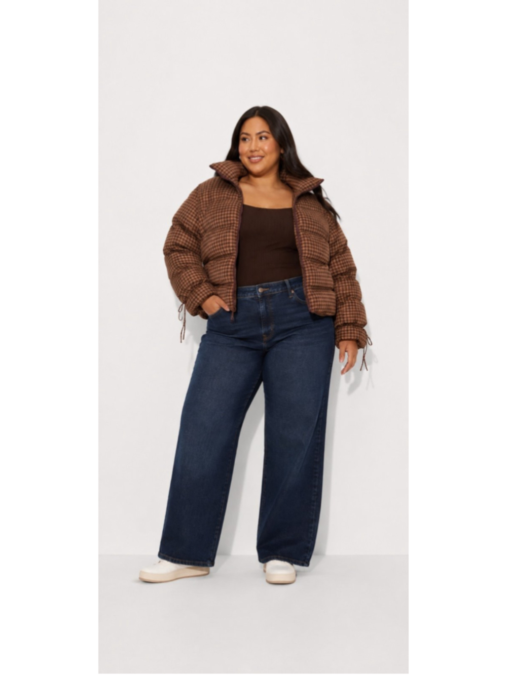 Wild Fable Brown Plaid Cropped Puffer Jacket XXL